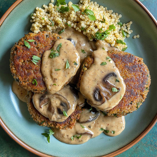 Steak végétal avec sauce aux champignons